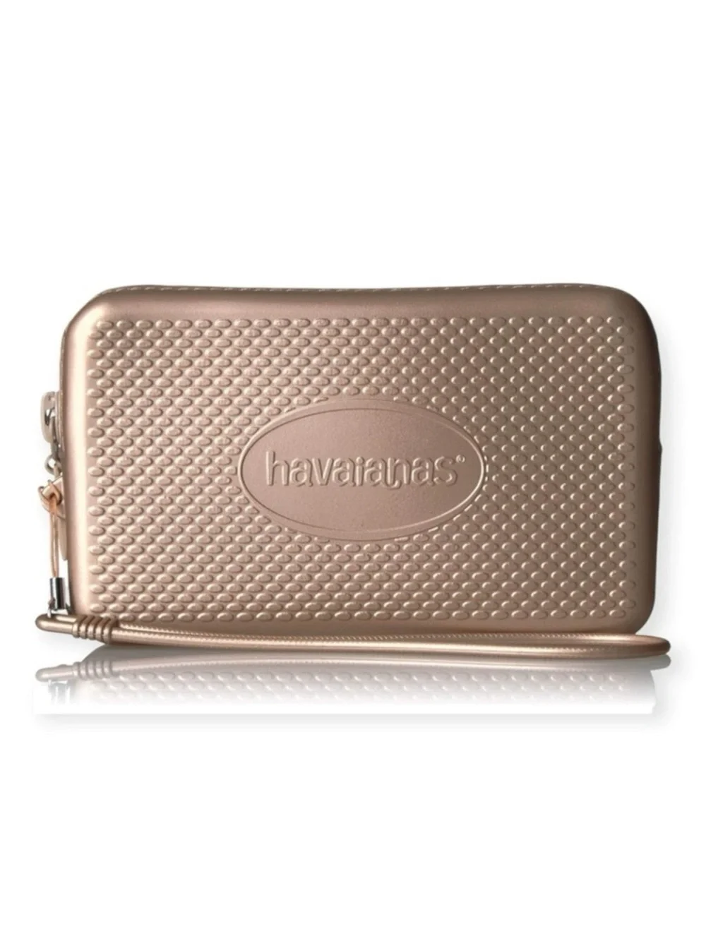 new Havaianas 𖣴 Water Resistant Wristlet Mini Bag 𖣴 Rose Gold 𖣴 Clutch Makeup 𖣴